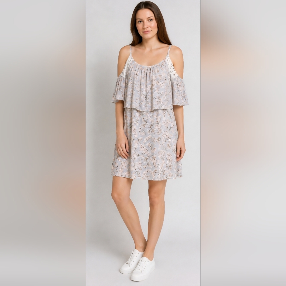 SOPRANO lace detail cold shoulder dress floral Large